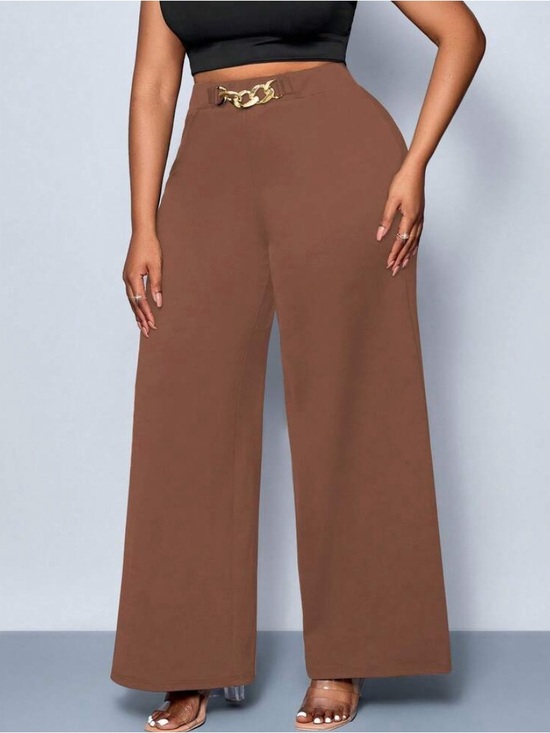 Pants - 🤎 NWT Plus Size Chocolate Brown Wide Leg Pants with Gold Chain Accent - 2XL 🤎